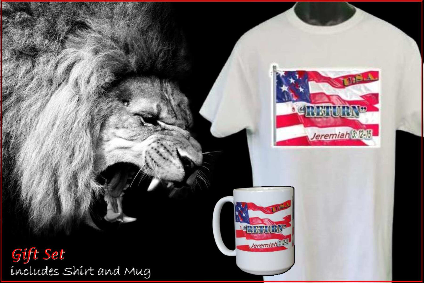 U.S.A. Return Jeremiah 3:12-15 white shirt and mug patriotic Christian gift set
Bible verse bundle USA flag T-shirt mug Jeremiah 3:12-15
U.S.A. Return Jeremiah 3:12-15 Gift Set - White www.justsaynpromos.com