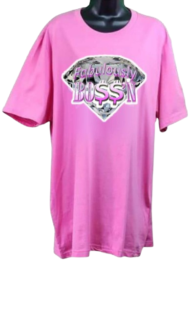 Fabulously Boss'n 💎Adult Unisex Graphic Tee - Medium or XL - Pink www.justsaynpromos.com