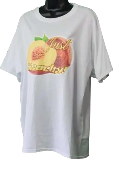 Just Peachy! 🍑 Adult Unisex Graphic Tee - Medium - White www.justsaynpromos.com