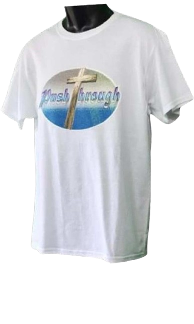 Push Through ✝️ Adult Unisex Graphic Tee - Medium - White www.justsaynpromos.com