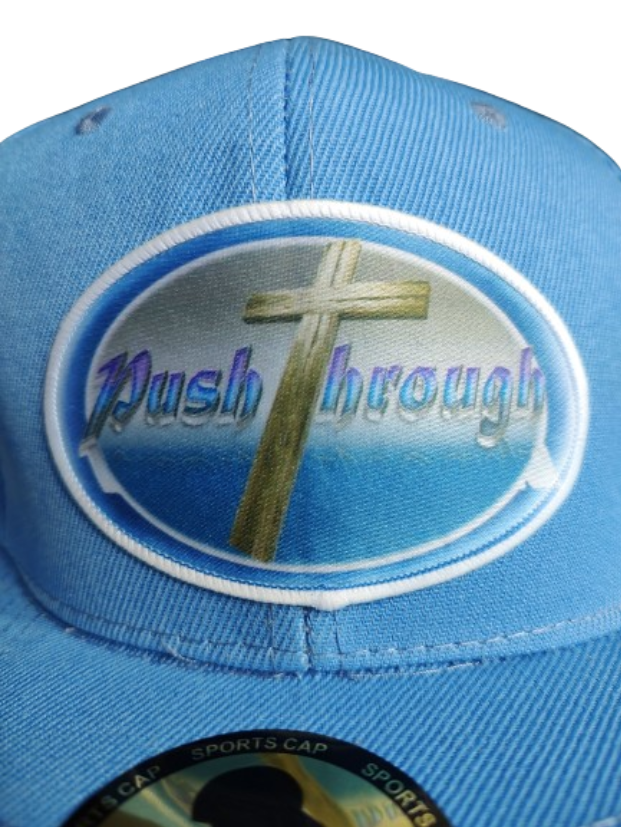 Push Through Cross White Frame 6 Panel Flat Bill Hat Blue