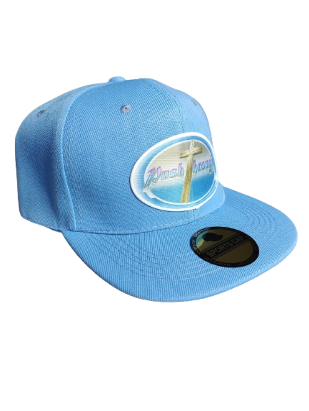 Push Through Cross White Frame 6 Panel Flat Bill Hat Blue