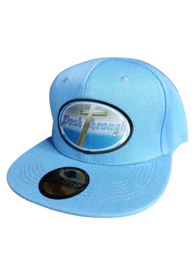 Push Through Cross Black Frame 6 Panel Flat Bill Hat Blue