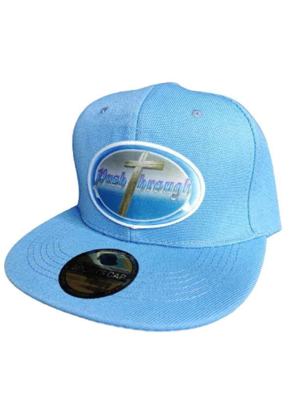 Push Through Cross White Frame 6 Panel Flat Bill Hat Blue