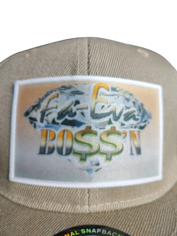 Fa-Eva Boss'n Diamond and Money Signs White Frame 6 Panel Flat Bill Hat Brown