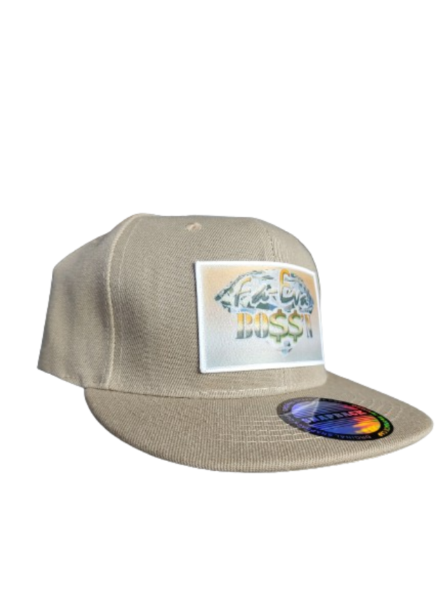 Fa-Eva Boss'n Diamond and Money Signs White Frame 6 Panel Flat Bill Hat Brown