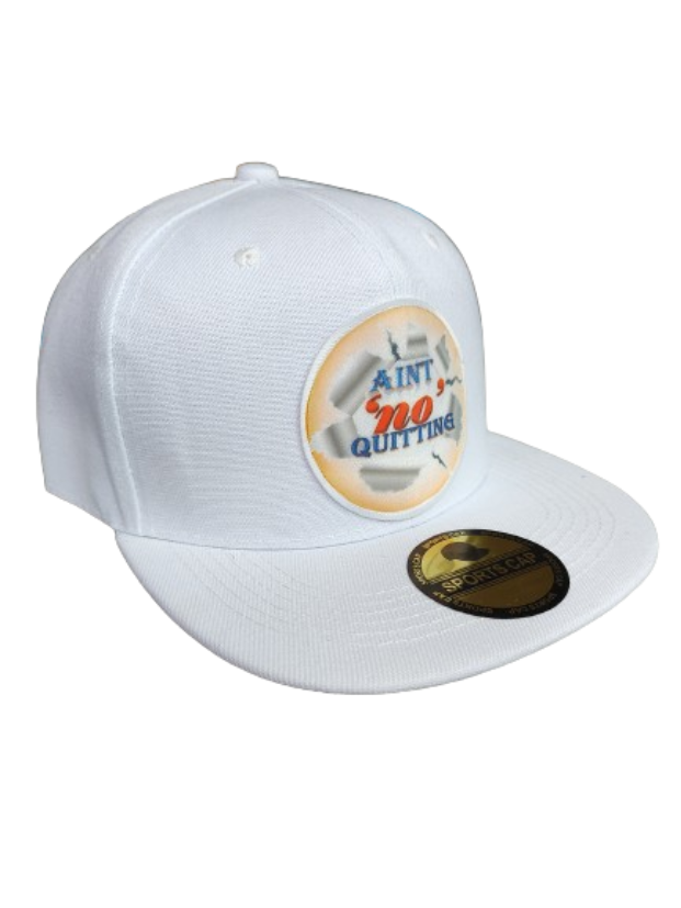 Aint 'no' Quitting White Frame 6 Panel Snapback Flat Bill Hat White