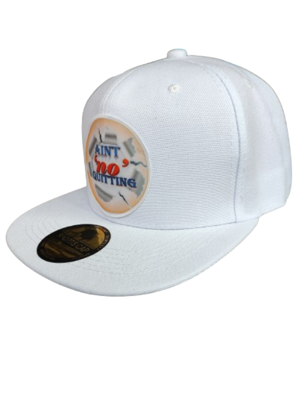 Aint 'no' Quitting White Frame 6 Panel Snapback Flat Bill Hat White