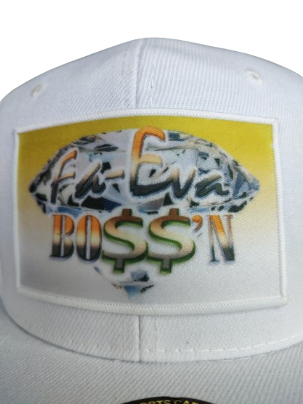 Fa-Eva Boss'n Diamond and Money Signs White Frame 6 Panel Flat Bill Hat White