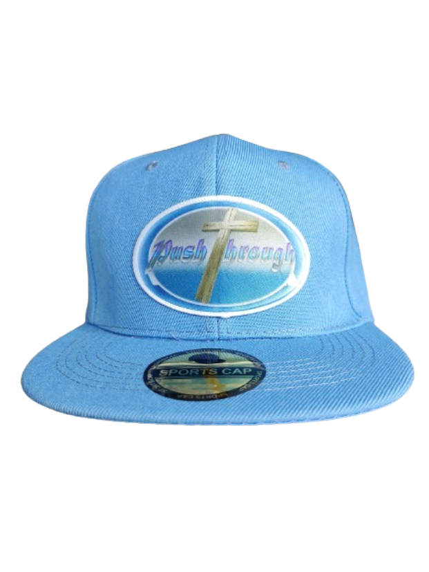 Push Through Cross White Frame 6 Panel Flat Bill Hat Blue