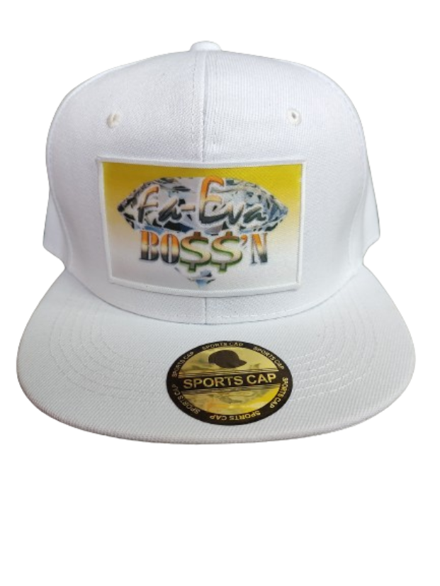 Fa-Eva Boss'n Diamond and Money Signs White Frame 6 Panel Flat Bill Hat White